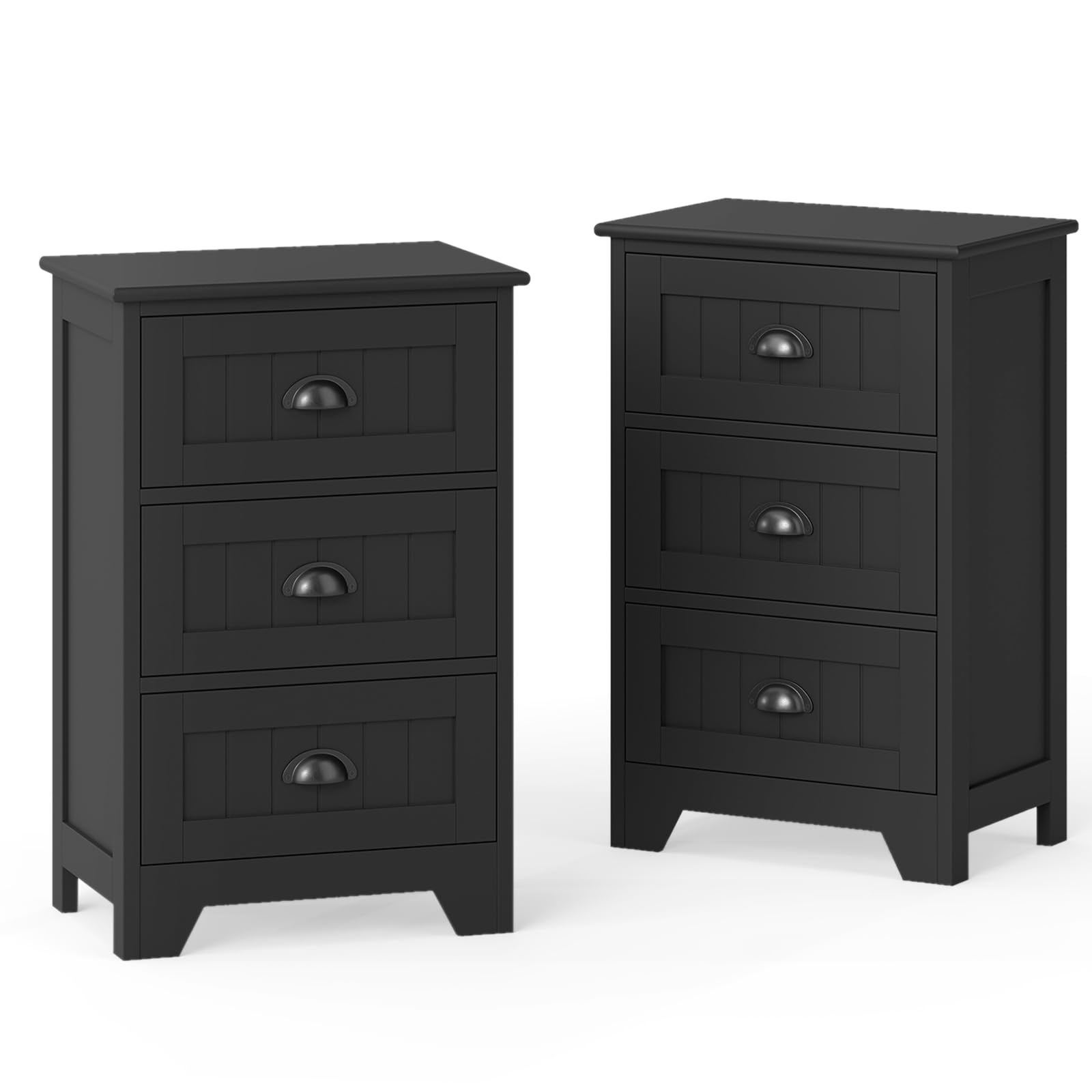 Giantex Nightstand with 3 Drawers, Bedside Table with Exquisite Metal Handles, Accent Table Sofa Side Table with Anti-toppling Device for Bedroom, Study, Black