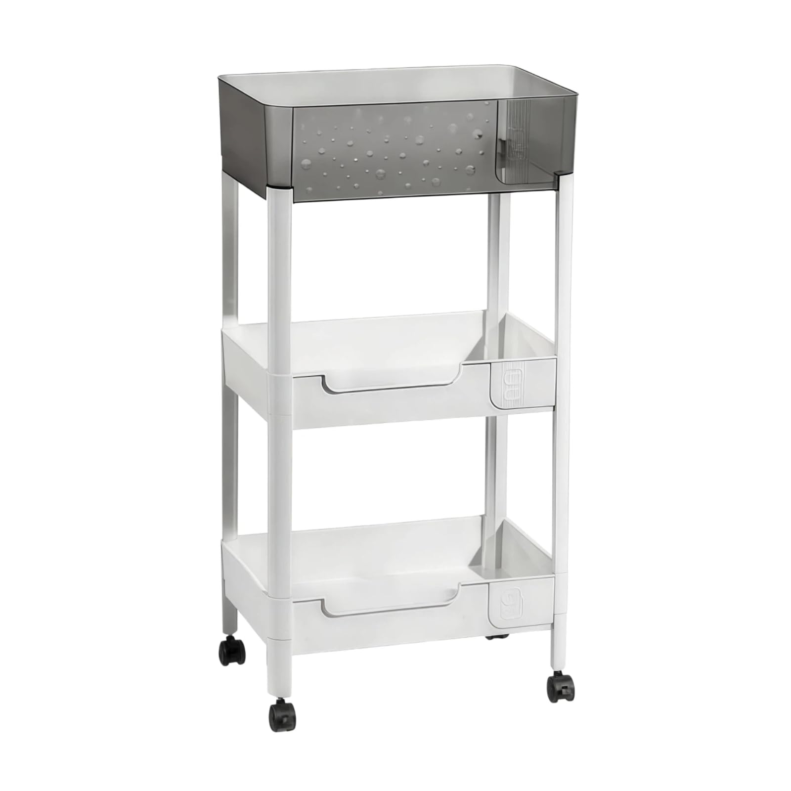 2 Tier Rolling Cart with Wheels for Under Desk Storage, Heavy Duty Plastic Short Small Utility Cart for Small Space Bathroom Vanity Makeup Organizer Pantry, 4.7'' Deep Baskets for Tall Bottles