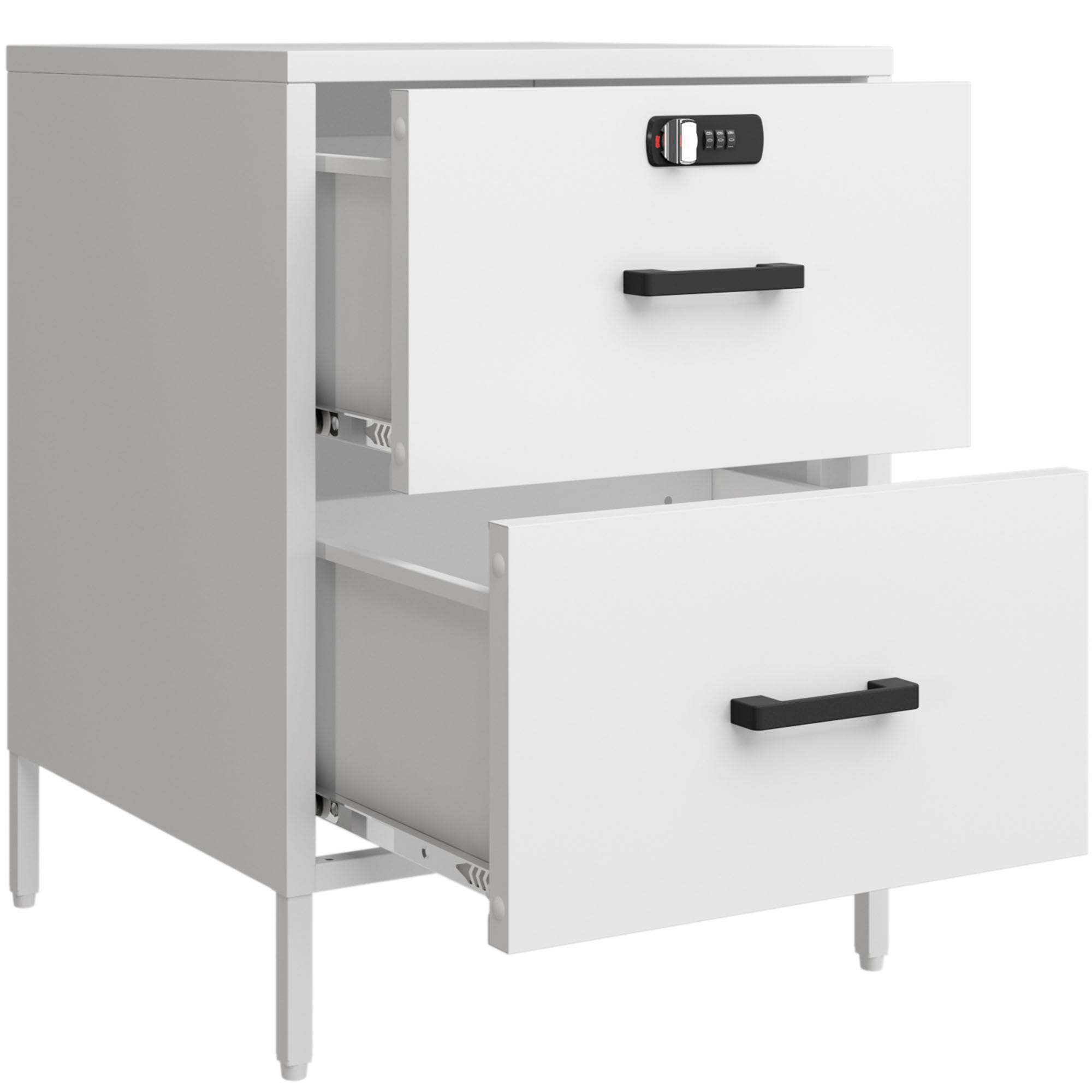 Steehoom Metal Nightstand,2 Drawer End Side Table Lockable Modern Locker Storage Cabinet for Living Room, Bedroom, Dorm, 21.26”H X 15.75”W X 15.75”D (2 Drawer, Black)