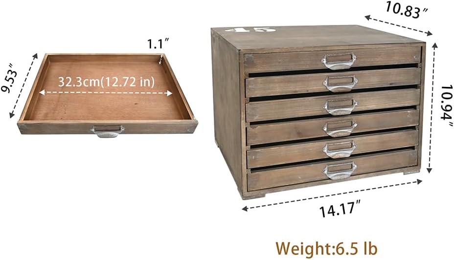 Vintage Wooden Storage Box Desktop Organizer Cabinet with 6 Drawers Rustic Farmhouse Distressed Decor Jewelry Cosmetics Craft Paper Small Tool Library Card Catalog Cabinet for Home Office Desk (Brown)