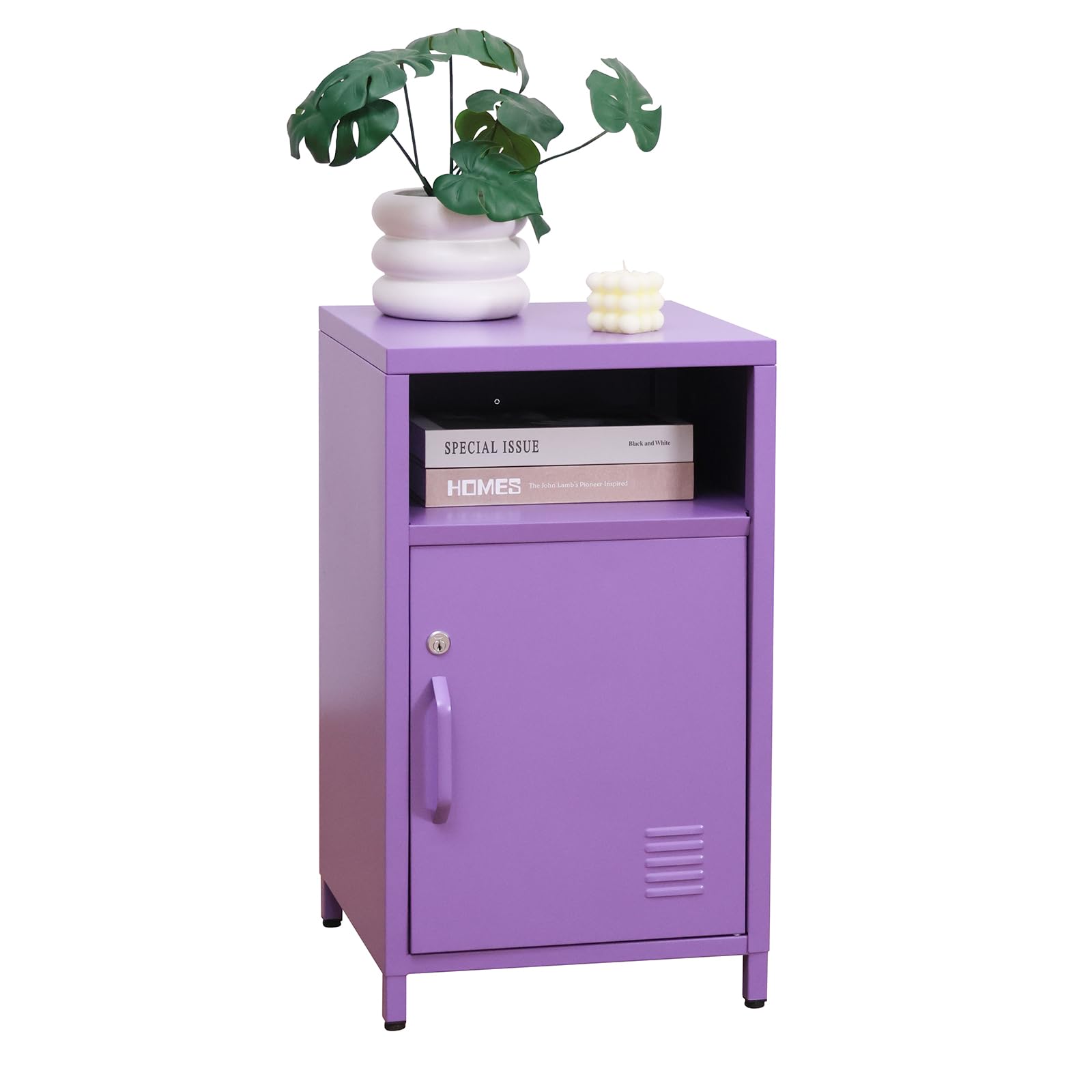 ALBAD Compact Metal Nightstand with Lockable Cabinet and Open Shelf, Modern Bedside Table, Versatile Side Table for Bedroom, Living Room, or Office (Black, 26" H-Lockable Door)