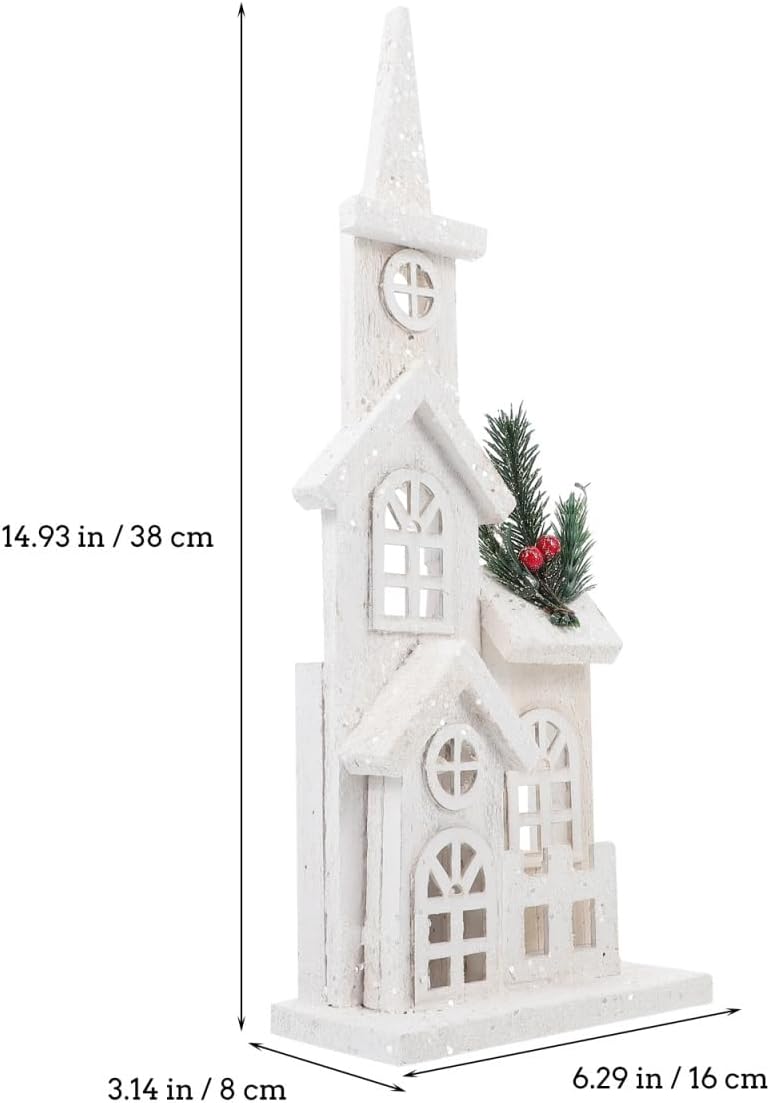 LABRIMP 1pc Luminous Wooden Castle Ornament Christmas Village House Lighted Desktop Decor for Holiday Party Home Adornment