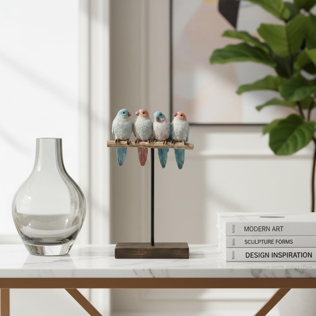Comfy Hour 9.8 inches Height, Bird Statues Home Decor, Rustic Sparrows Gathering on Branch Tabletop Ornament, Farmhouse Bird Decor for Shelf & Desktop, Artisan Crafted Resin Figurine, 1 Unit