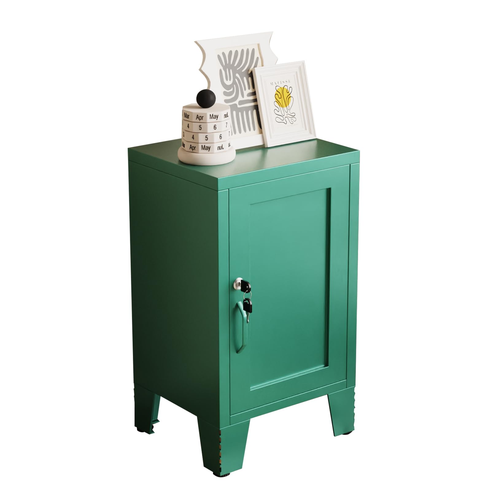 ALBAD Compact Metal Nightstand with Lockable Cabinet and Open Shelf, Modern Bedside Table, Versatile Side Table for Bedroom, Living Room, or Office (Black, 26" H-Lockable Door)