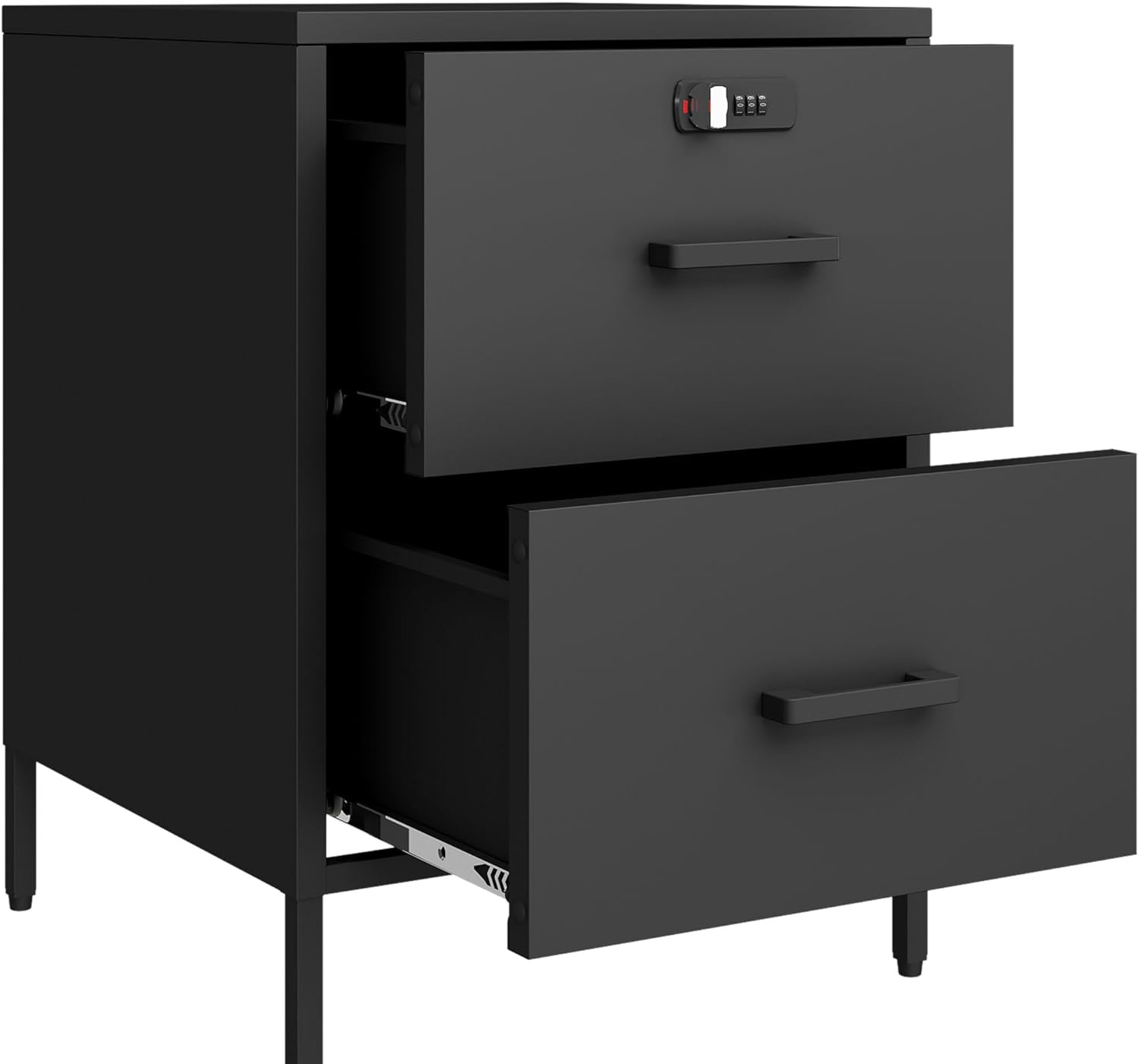 Steehoom Metal Nightstand,2 Drawer End Side Table Lockable Modern Locker Storage Cabinet for Living Room, Bedroom, Dorm, 21.26”H X 15.75”W X 15.75”D (2 Drawer, Black)