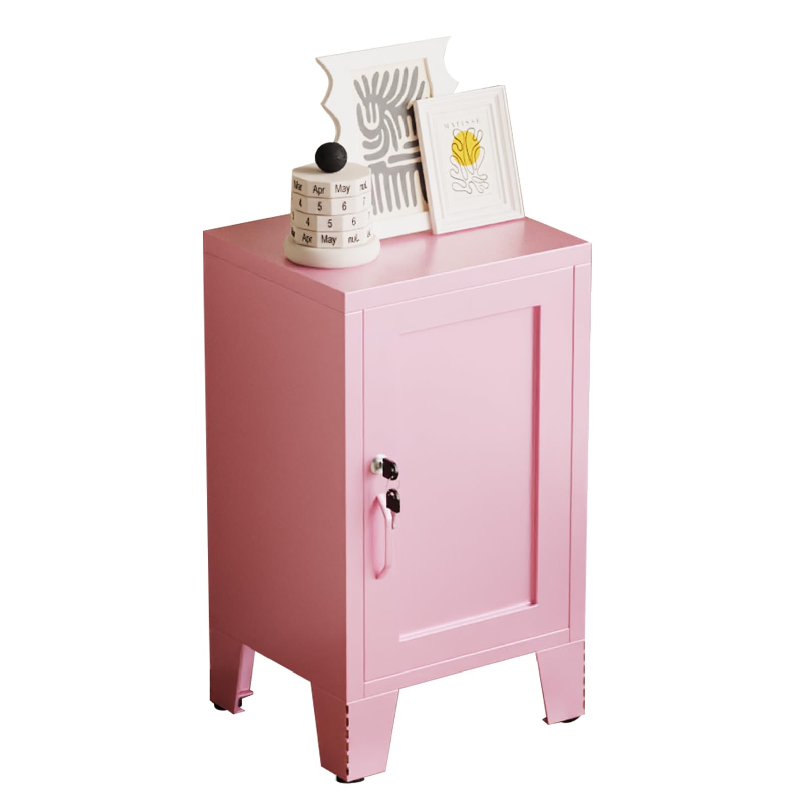 ALBAD Compact Metal Nightstand with Lockable Cabinet and Open Shelf, Modern Bedside Table, Versatile Side Table for Bedroom, Living Room, or Office (Black, 26" H-Lockable Door)