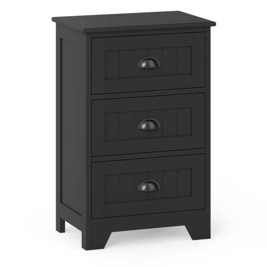Giantex Nightstand with 3 Drawers, Bedside Table with Exquisite Metal Handles, Accent Table Sofa Side Table with Anti-toppling Device for Bedroom, Study, Black