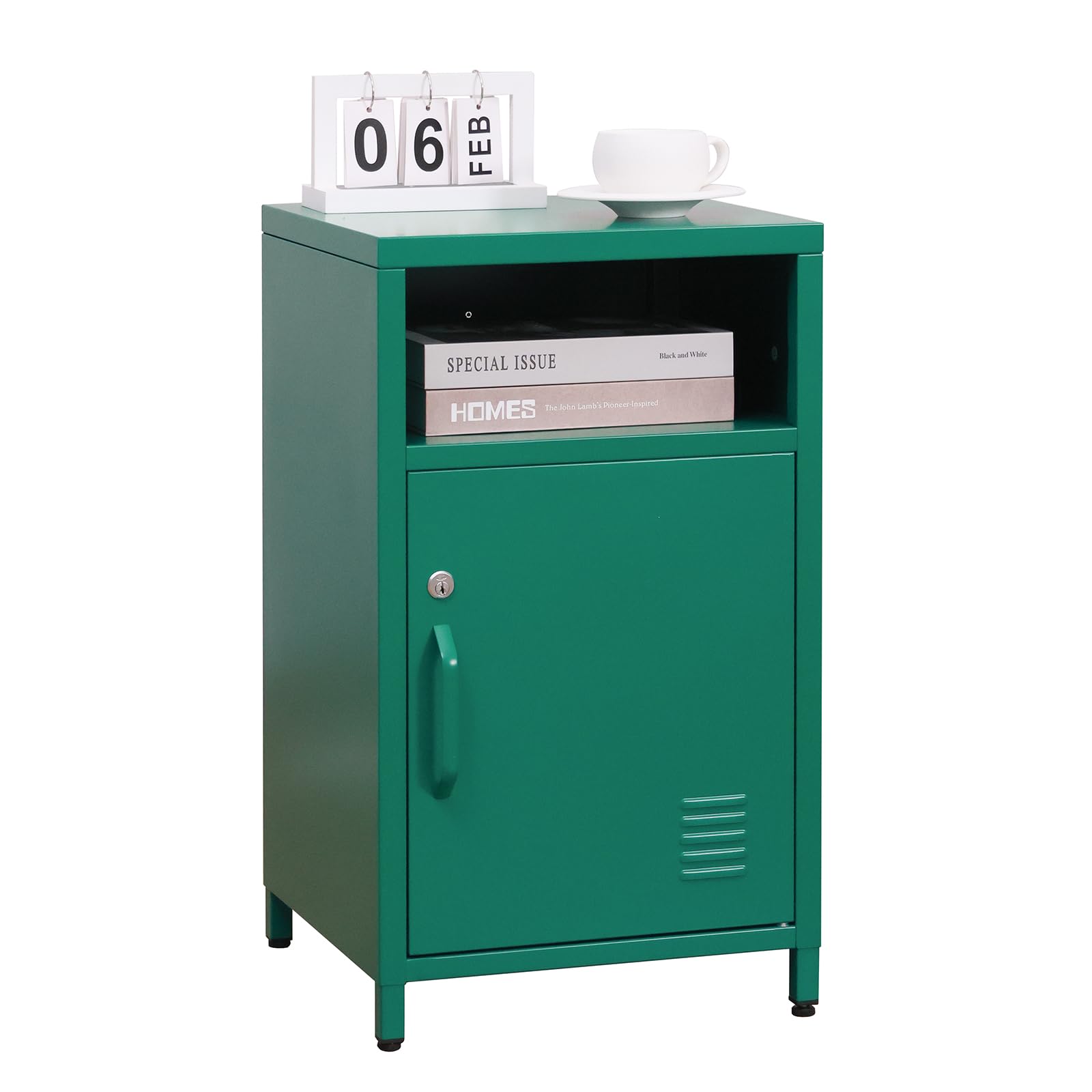 ALBAD Compact Metal Nightstand with Lockable Cabinet and Open Shelf, Modern Bedside Table, Versatile Side Table for Bedroom, Living Room, or Office (Black, 26" H-Lockable Door)