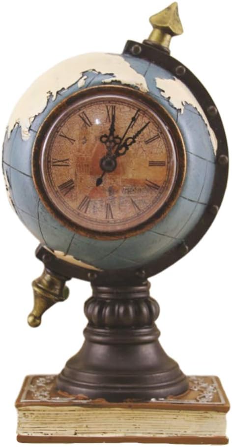 EXCEART Globe Clock Desk Decoration Retro Vintage Table Clock Adornment Creative Home Office Desktop Ornament 9.44X4.72X4.72In Without Battery