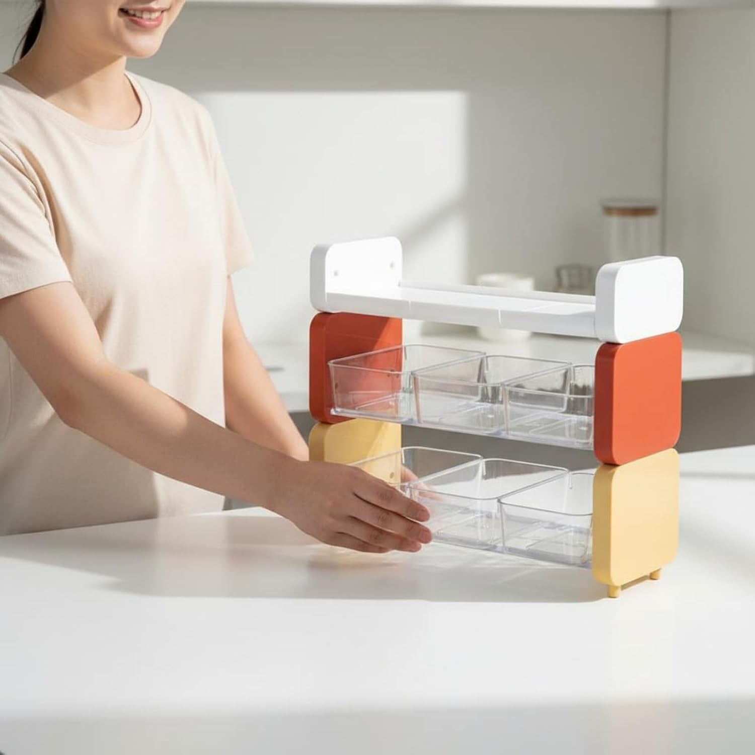 Multi-Tier Tea Packet Organizer Large Capacity Multi-Tier Coffee Bar Organizer Adjustable Tilt Kitchen Accessory for Office, Cream, Cream