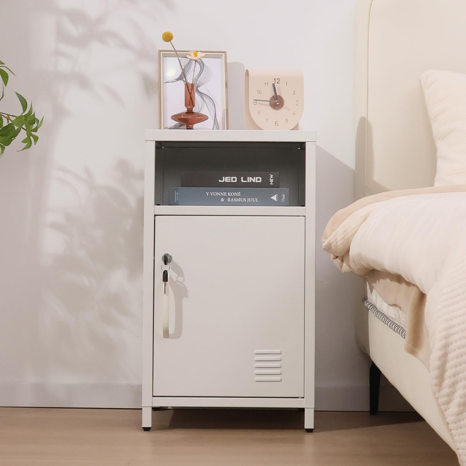 ALBAD Compact Metal Nightstand with Lockable Cabinet and Open Shelf, Modern Bedside Table, Versatile Side Table for Bedroom, Living Room, or Office (Black, 26" H-Lockable Door)