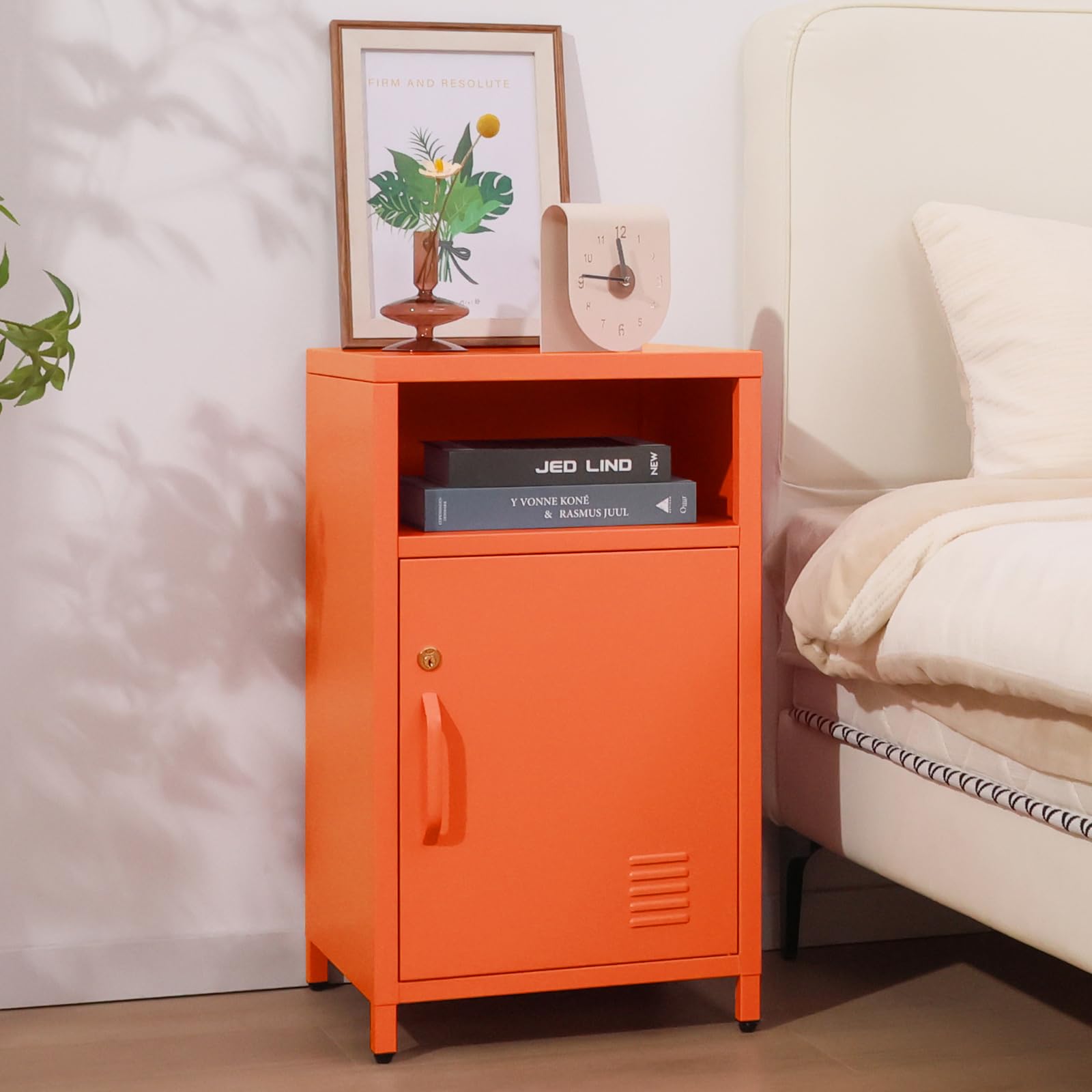 ALBAD Compact Metal Nightstand with Lockable Cabinet and Open Shelf, Modern Bedside Table, Versatile Side Table for Bedroom, Living Room, or Office (Black, 26" H-Lockable Door)
