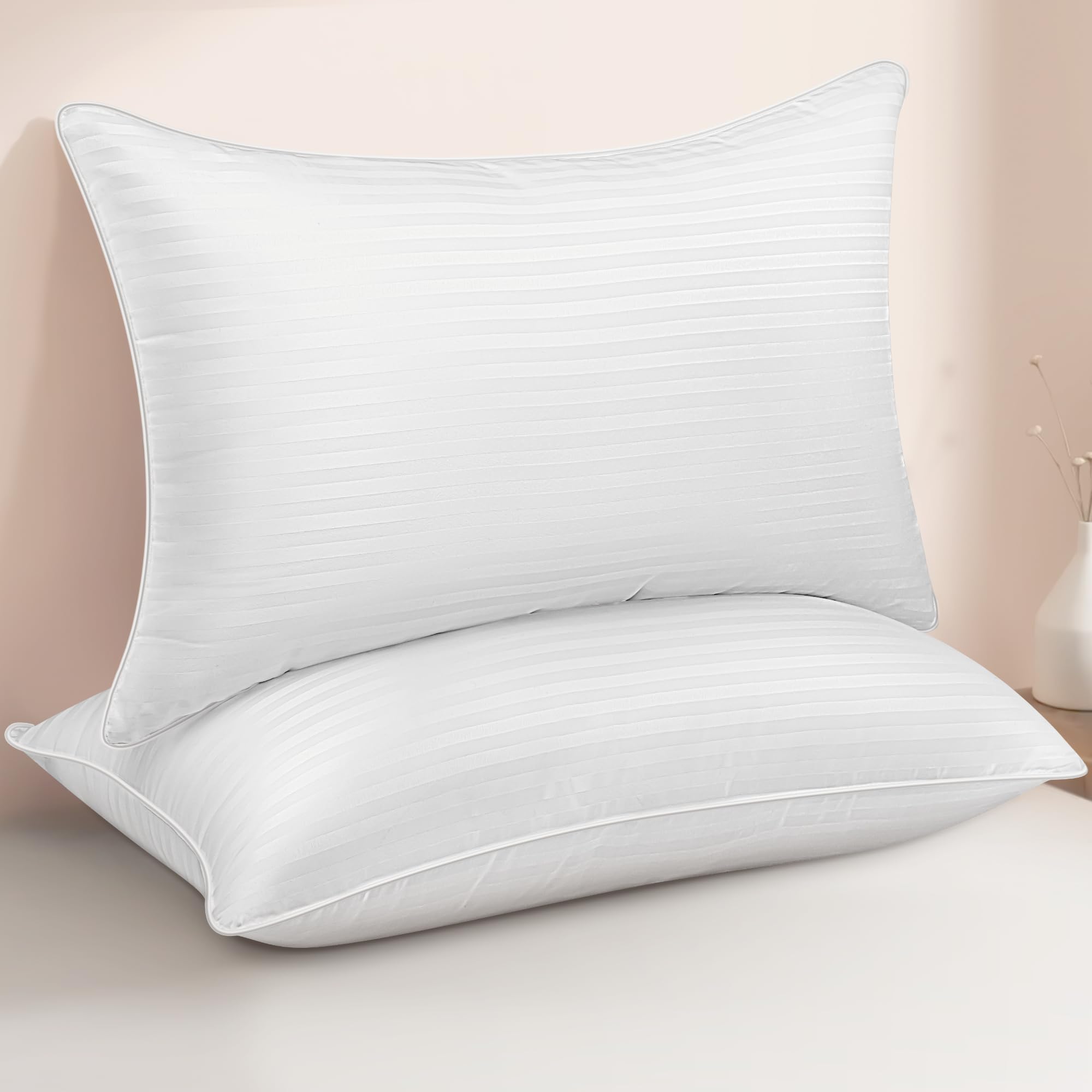 Standard Size Bed Pillows Set of 2 - Breathable Premium Down Alternative Pillows for Side, Back, and Stomach Sleepers Hotel Quality Fluffy Soft Microfiber Fill Cooling Skin-Friendly