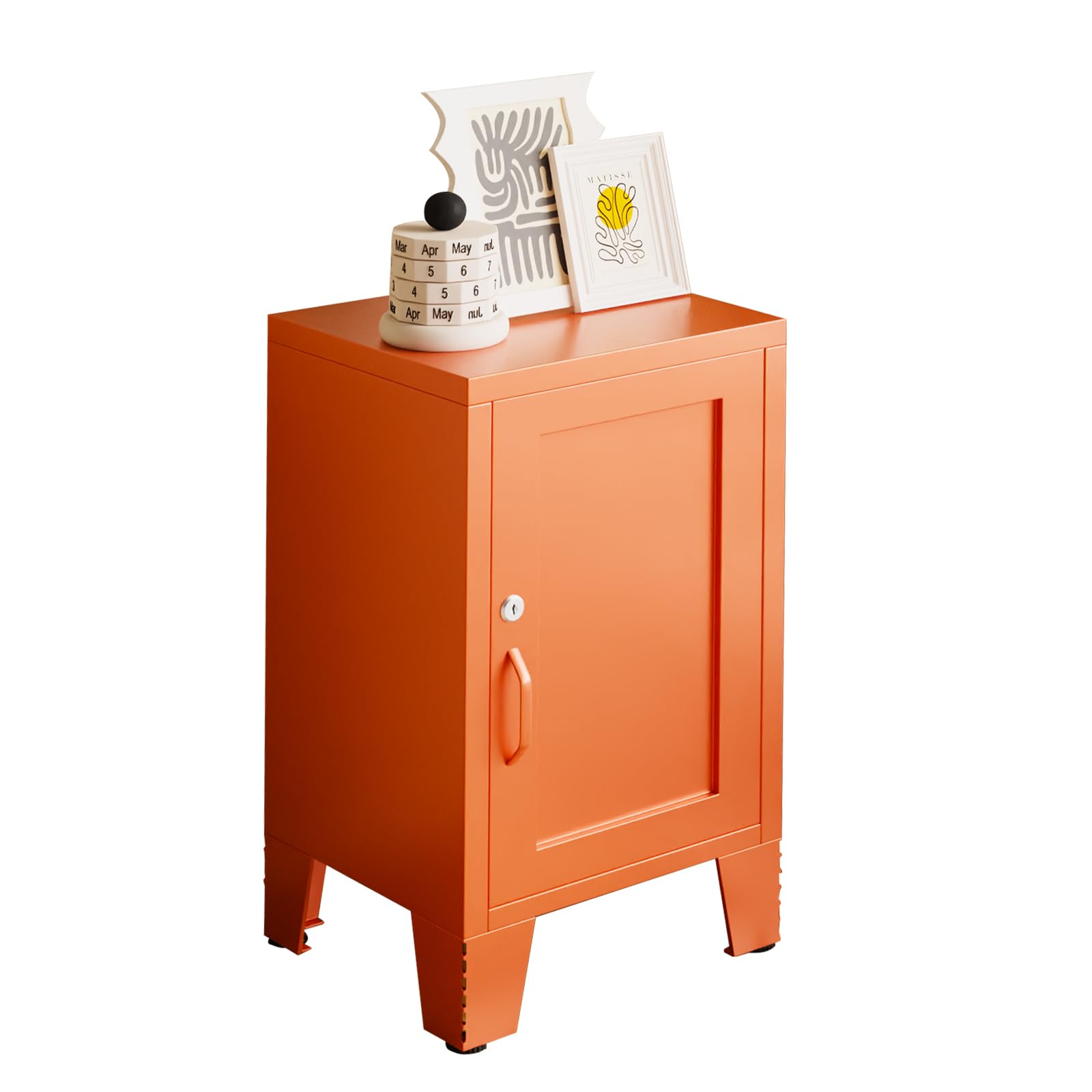 ALBAD Compact Metal Nightstand with Lockable Cabinet and Open Shelf, Modern Bedside Table, Versatile Side Table for Bedroom, Living Room, or Office (Black, 26" H-Lockable Door)