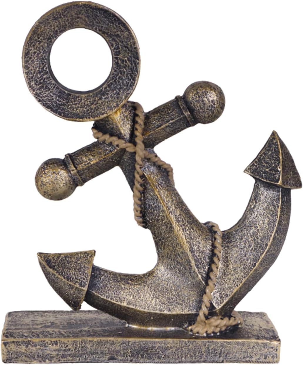 Anchor Sculpture Coastal Decor Nautical Boat Statue Art Ship Theme Retro Style Home Office Desktop Shelf Decoration Crafts Resin Ornament (Golden)