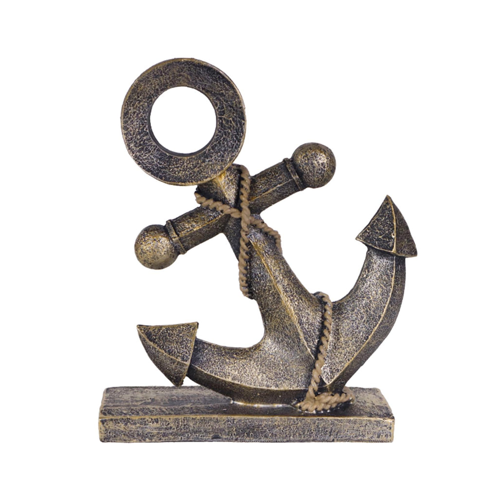 Anchor Sculpture Coastal Decor Nautical Boat Statue Art Ship Theme Retro Style Home Office Desktop Shelf Decoration Crafts Resin Ornament (Golden)