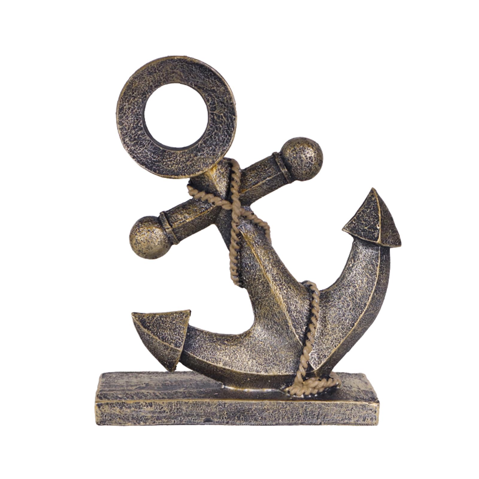 Anchor Sculpture Coastal Decor Nautical Boat Statue Art Ship Theme Retro Style Home Office Desktop Shelf Decoration Crafts Resin Ornament (Golden)