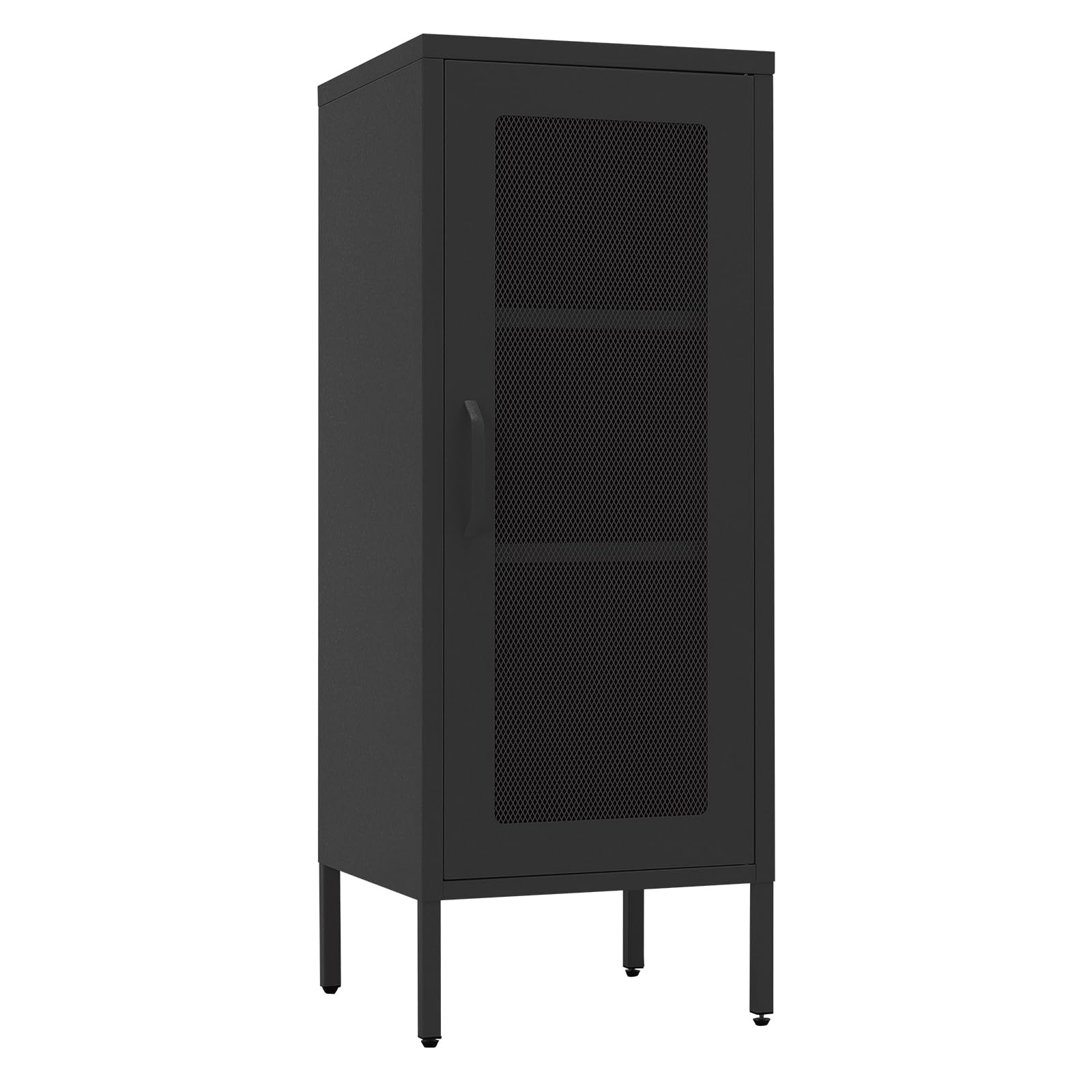 ALBAD Compact Metal Nightstand with Lockable Cabinet and Open Shelf, Modern Bedside Table, Versatile Side Table for Bedroom, Living Room, or Office (Black, 26" H-Lockable Door)