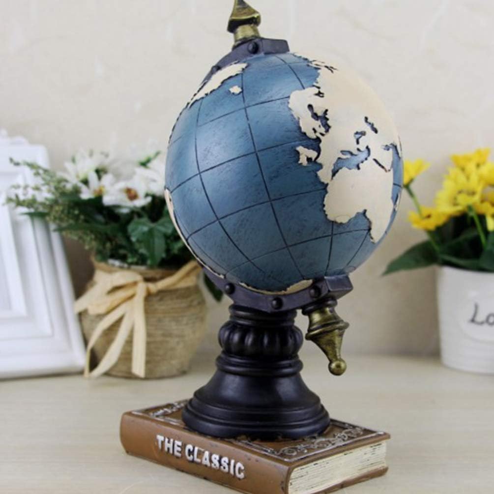 EXCEART Globe Clock Desk Decoration Retro Vintage Table Clock Adornment Creative Home Office Desktop Ornament 9.44X4.72X4.72In Without Battery