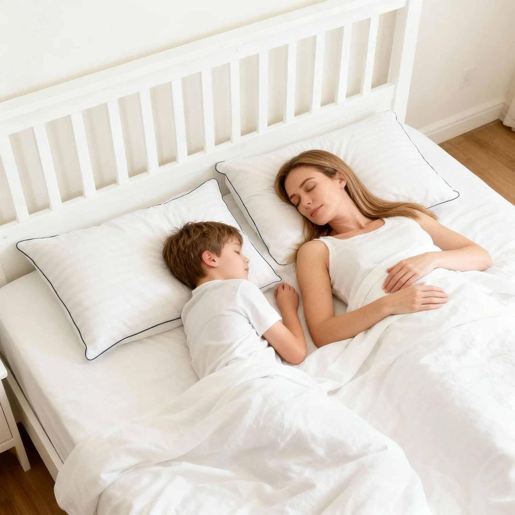 Ultra Thin Flat Soft Bed Pillows Standard Size Set of 2 Pack for Sleeping, Hypoallergenic Squishy Pillow for Stomach Back Sleeper, Machine Washable White Striped 20x26 inches