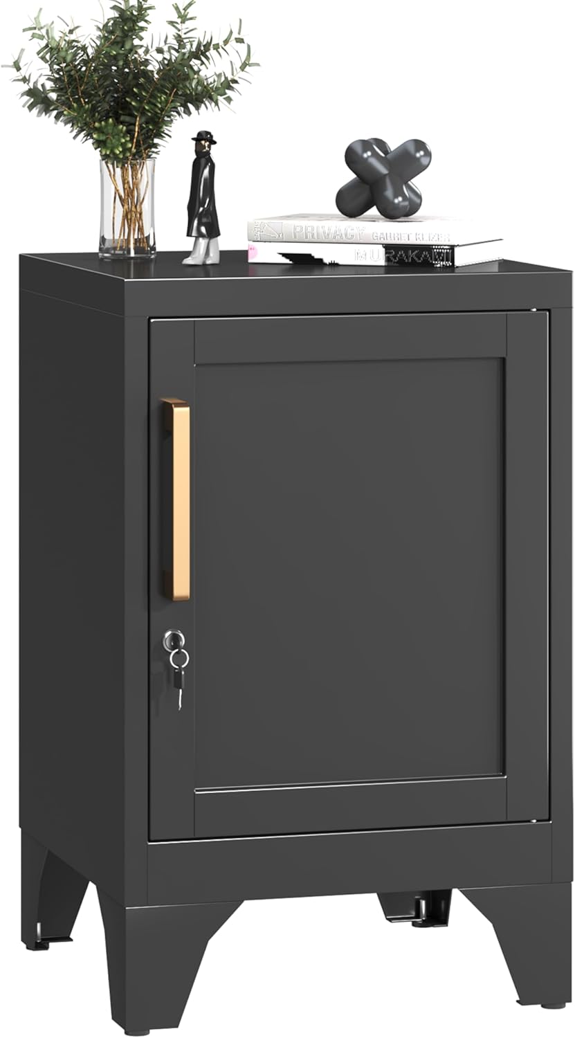 Metal Locker Nightstand,Modern End Table with Storage Nighstands with Adjustable Shelf,Feet Bedside Tables,2-Tier Night Stand Easy Assembly for Home,Office,Garage,School-Black