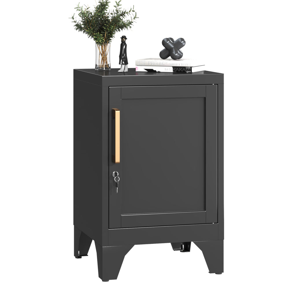 Metal Locker Nightstand,Modern End Table with Storage Nighstands with Adjustable Shelf,Feet Bedside Tables,2-Tier Night Stand Easy Assembly for Home,Office,Garage,School-Black