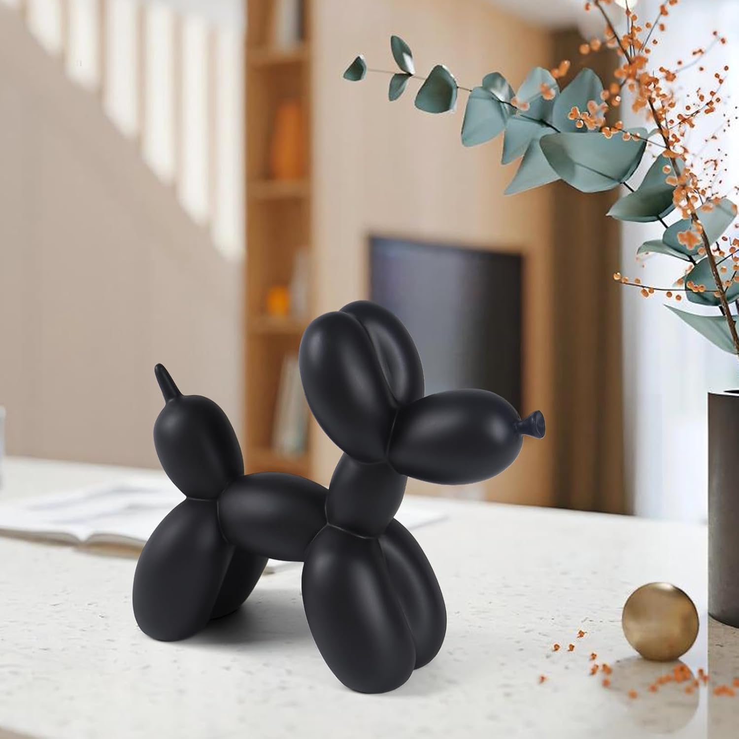 Notakia Creative Black Balloon Dog Decor Statue Crafts Living Room Decor Desktop Decorations,Handmade Modern Small Shelf Animal Statue Ornament Home Decor (Big Pure Black)