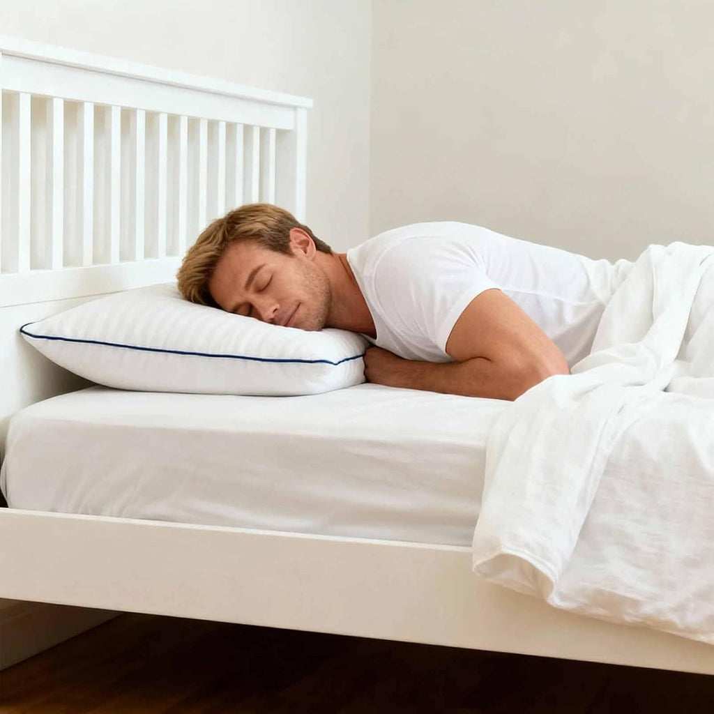 Ultra Thin Flat Soft Bed Pillows Standard Size Set of 2 Pack for Sleeping, Hypoallergenic Squishy Pillow for Stomach Back Sleeper, Machine Washable White Striped 20x26 inches