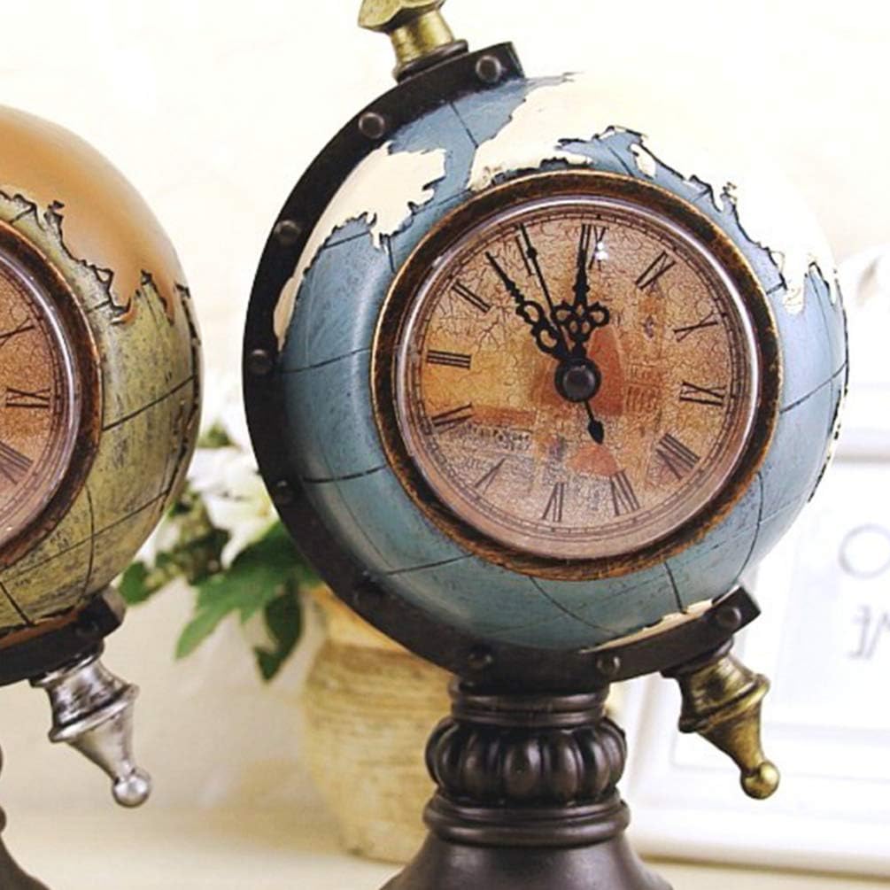EXCEART Globe Clock Desk Decoration Retro Vintage Table Clock Adornment Creative Home Office Desktop Ornament 9.44X4.72X4.72In Without Battery