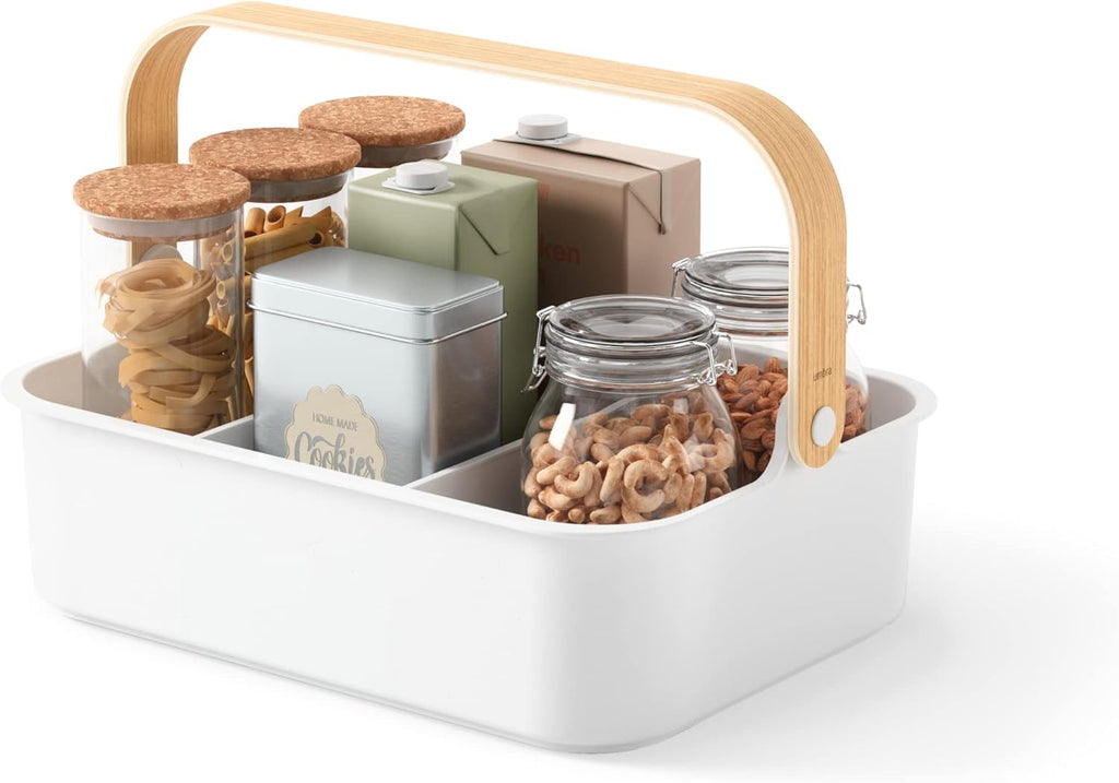 Umbra Bellwood Multipurpose Caddy Organizer with Handle, Desk, Makeup, Dorm Caddy, Kitchen Cabinet Organizer, Natural/White