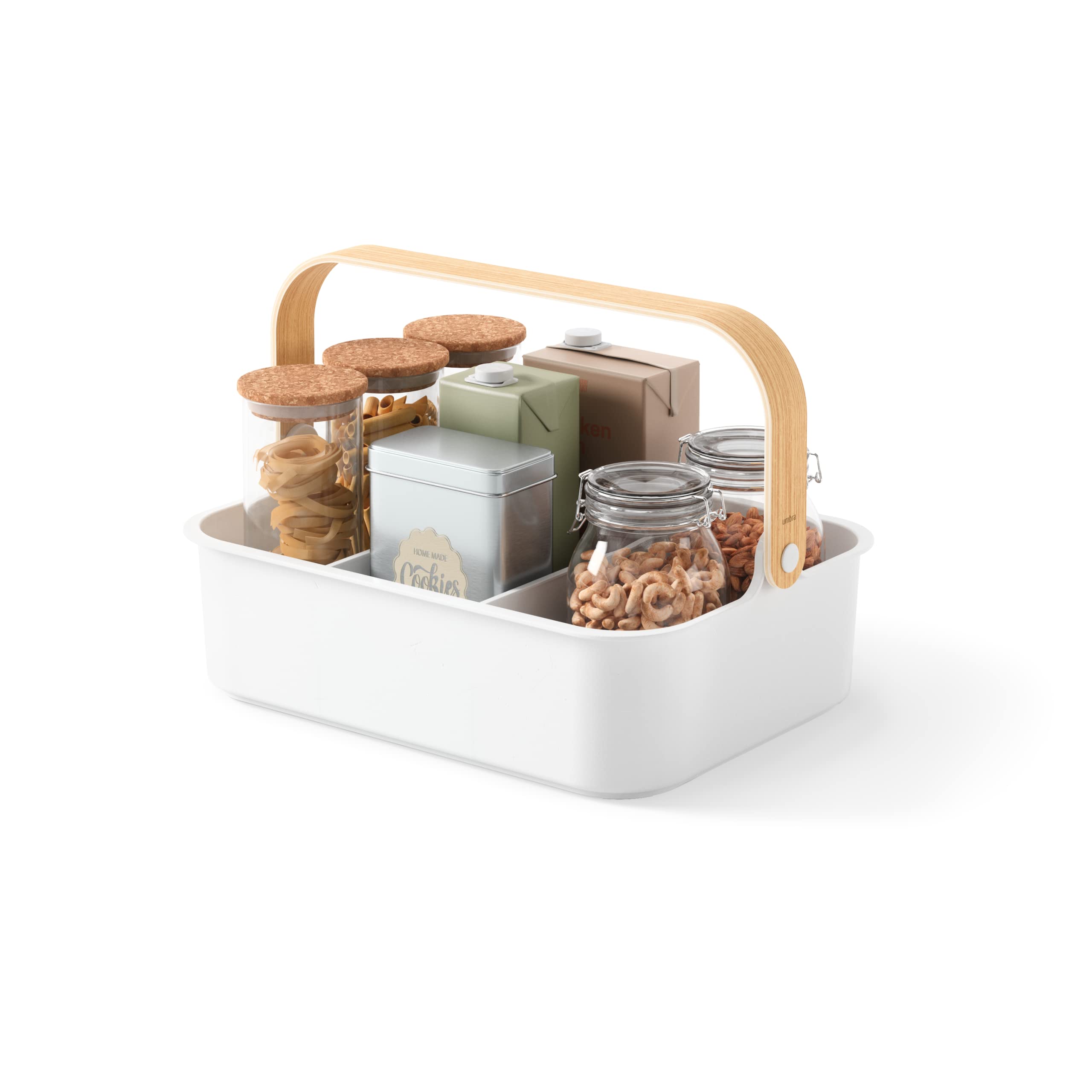 Umbra Bellwood Multipurpose Caddy Organizer with Handle, Desk, Makeup, Dorm Caddy, Kitchen Cabinet Organizer, Natural/White