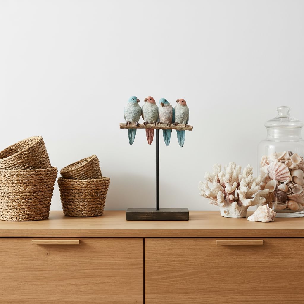 Comfy Hour 9.8 inches Height, Bird Statues Home Decor, Rustic Sparrows Gathering on Branch Tabletop Ornament, Farmhouse Bird Decor for Shelf & Desktop, Artisan Crafted Resin Figurine, 1 Unit