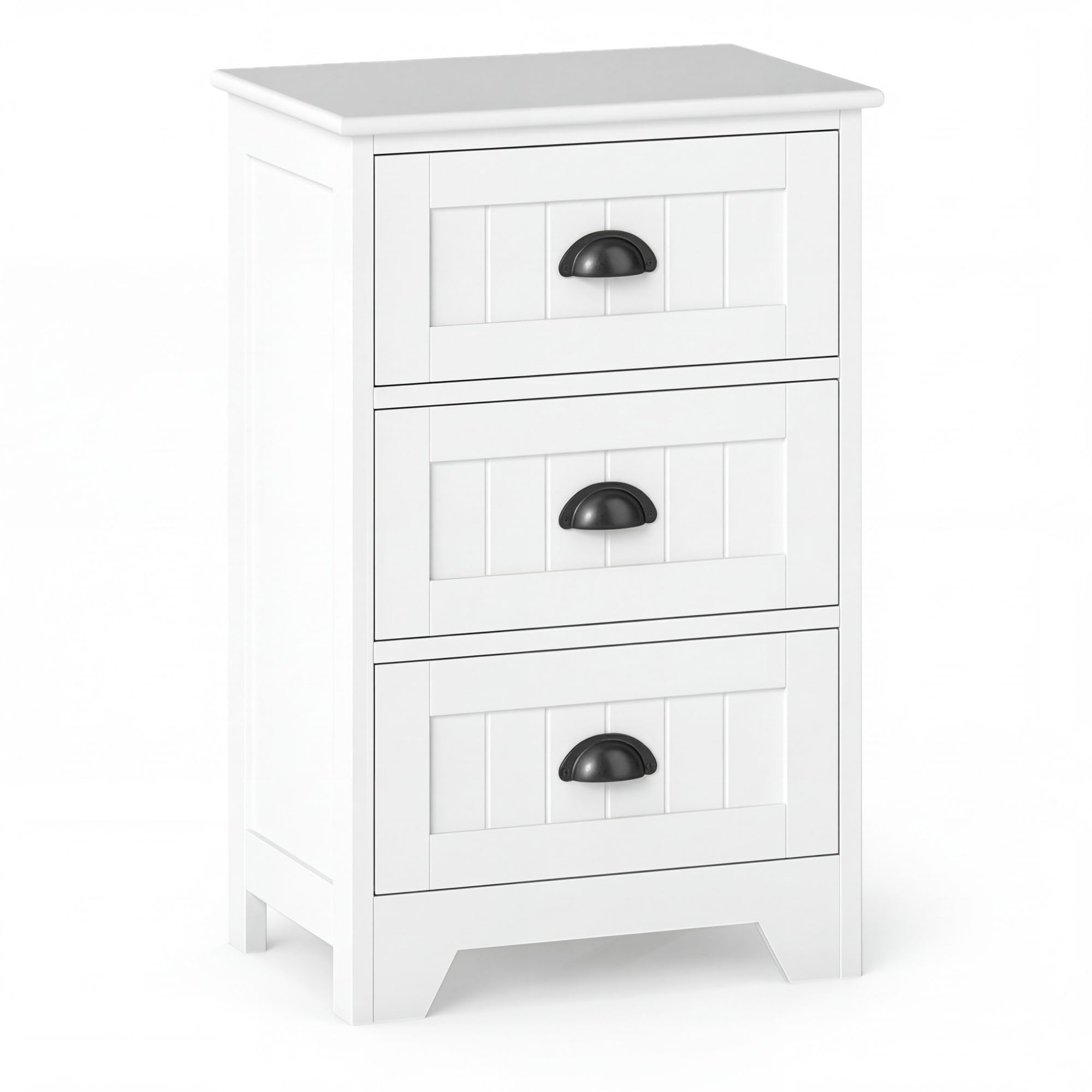 Giantex Nightstand with 3 Drawers, Bedside Table with Exquisite Metal Handles, Accent Table Sofa Side Table with Anti-toppling Device for Bedroom, Study, Black