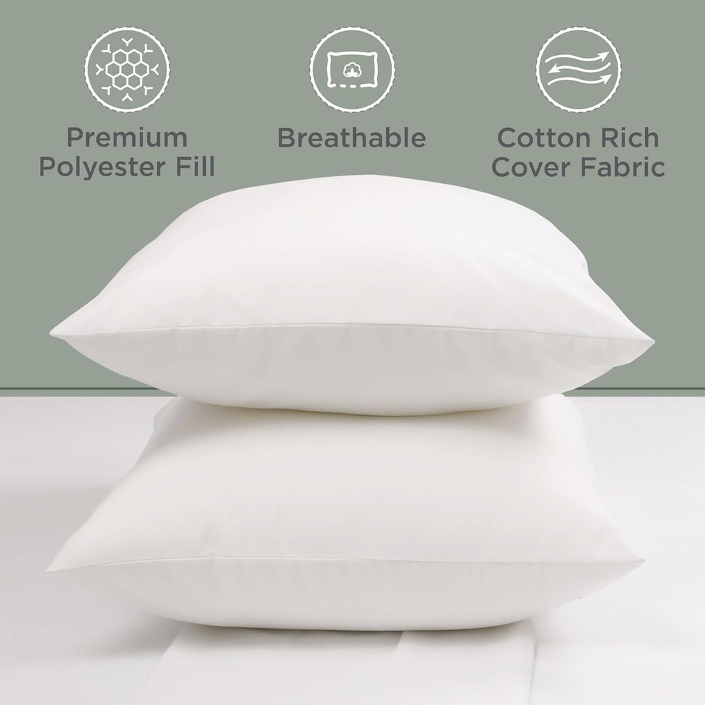 White Standard Bed Pillow Insert - Premium Polyester Cotton Blend - Down Alternative Fill - Pillows 2 Pack for Side,Back or Stomach Sleepers - Soft & Cozy Standard Pillow (Standard,White)