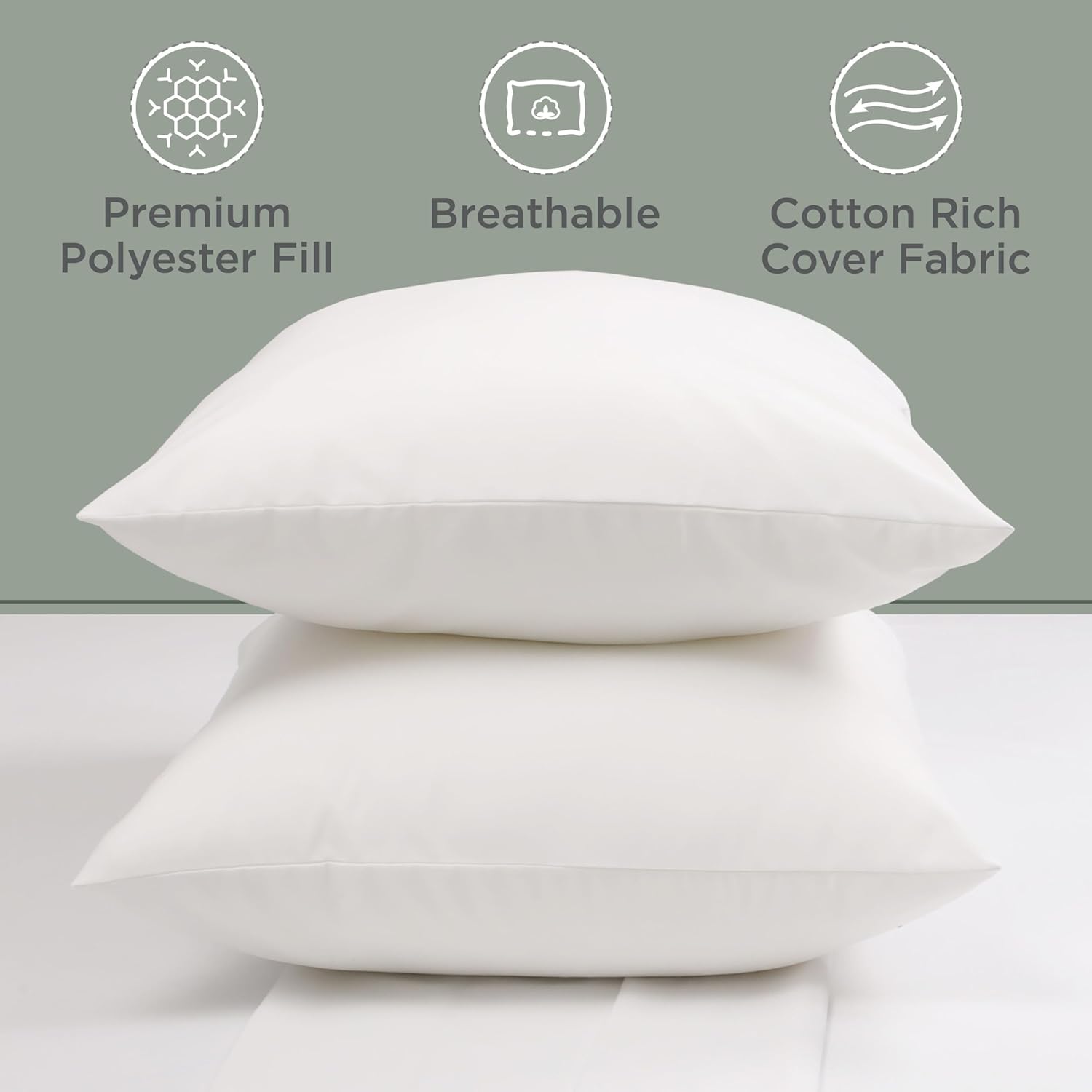 White Standard Bed Pillow Insert - Premium Polyester Cotton Blend - Down Alternative Fill - Pillows 2 Pack for Side,Back or Stomach Sleepers - Soft & Cozy Standard Pillow (Standard,White)