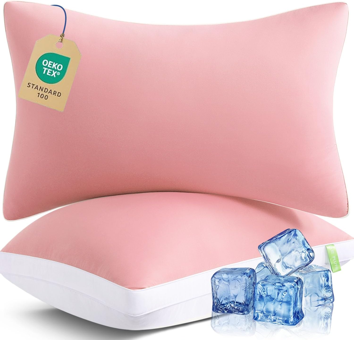 MEELUS Silky Soft Pillows Queen Size Set of 2, Reversible Down Alternative Bed Pillows, Skin Friendly Cool Fabric for Hair & Skin, Luxury Hotel Quality, Cooling Pink, 20 x 30 Inches