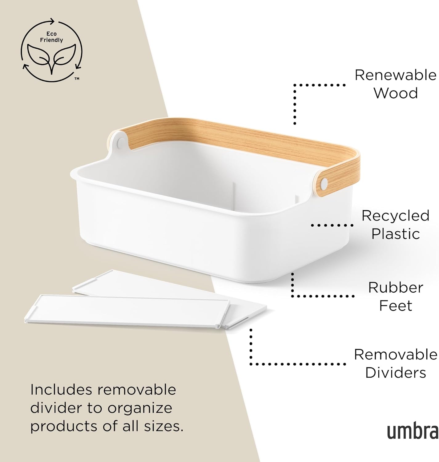 Umbra Bellwood Multipurpose Caddy Organizer with Handle, Desk, Makeup, Dorm Caddy, Kitchen Cabinet Organizer, Natural/White