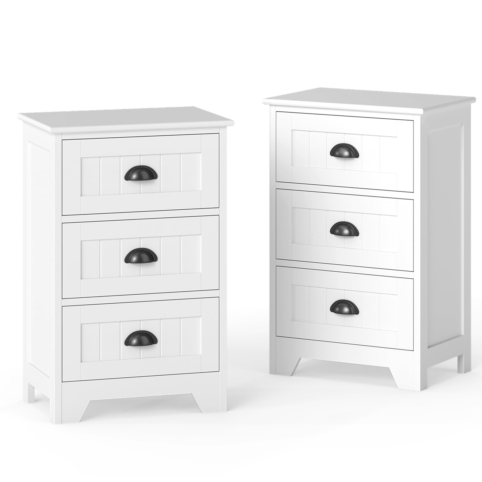 Giantex Nightstand with 3 Drawers, Bedside Table with Exquisite Metal Handles, Accent Table Sofa Side Table with Anti-toppling Device for Bedroom, Study, Black