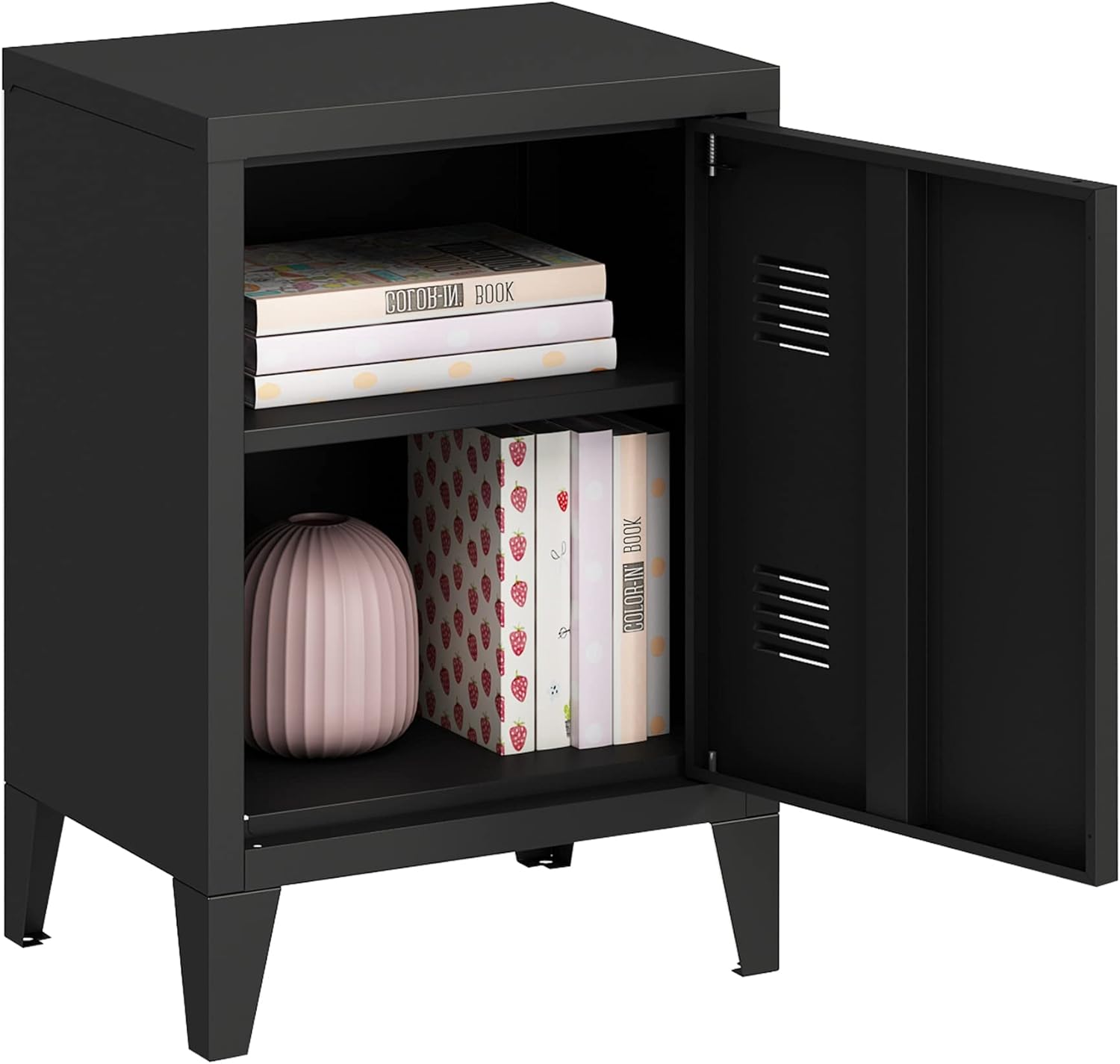 MIOCASA Metal Nightstand Modern End Side Table Steel Bedside Storage Cabinet with Shelf Easy Assembly for Living Room Bedroom