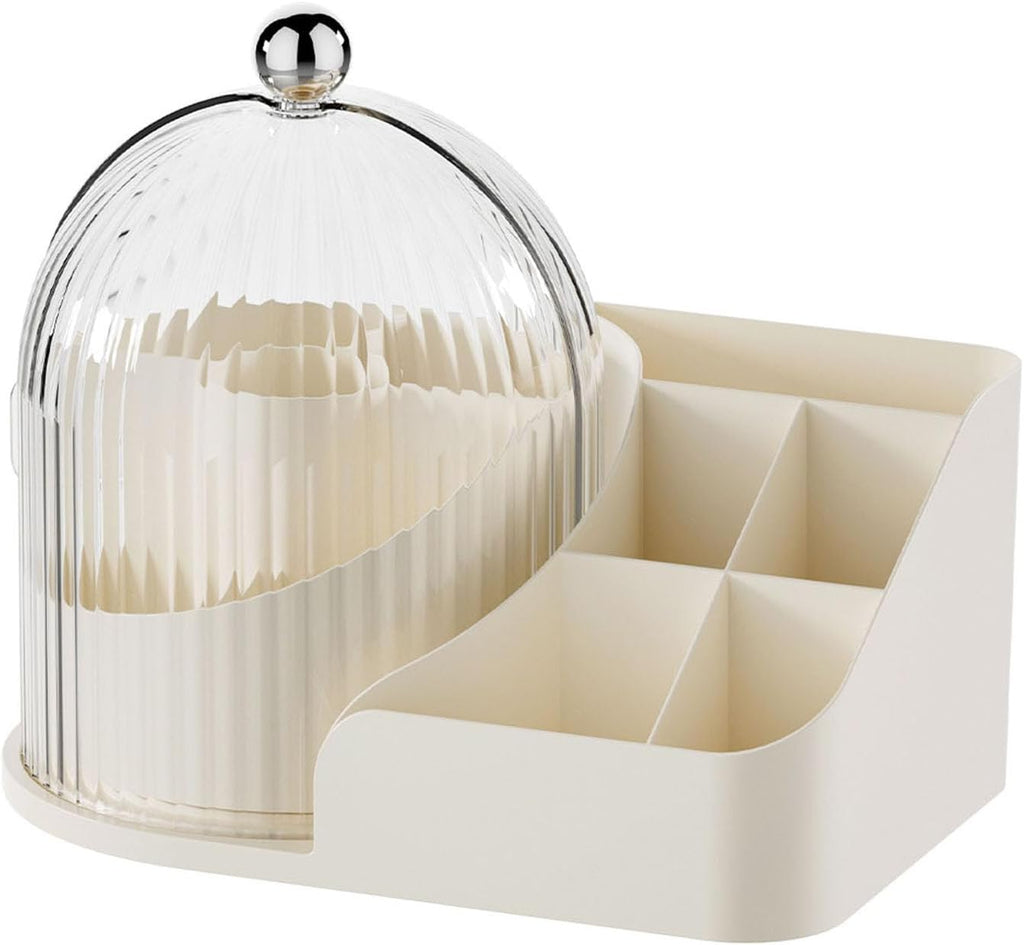 Clear White Plastic 360 Degree Rotating Cosmetic Organizer with Dust Lid Multi Compartment Makeup Brush Lipstick Storage Holder for Vanity Bathroom Desktop