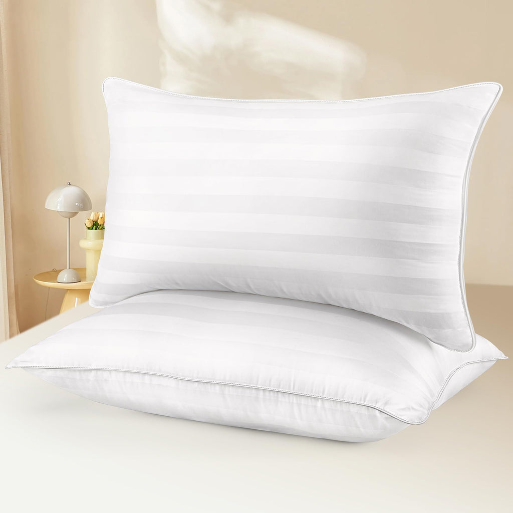 Standard Size Bed Pillows Set of 2 - Premium Breathable Down Alternative Pillows for Side, Back, and Stomach Sleepers Hotel Quality Fluffy Soft Microfiber Fill Cooling Skin-Friendly