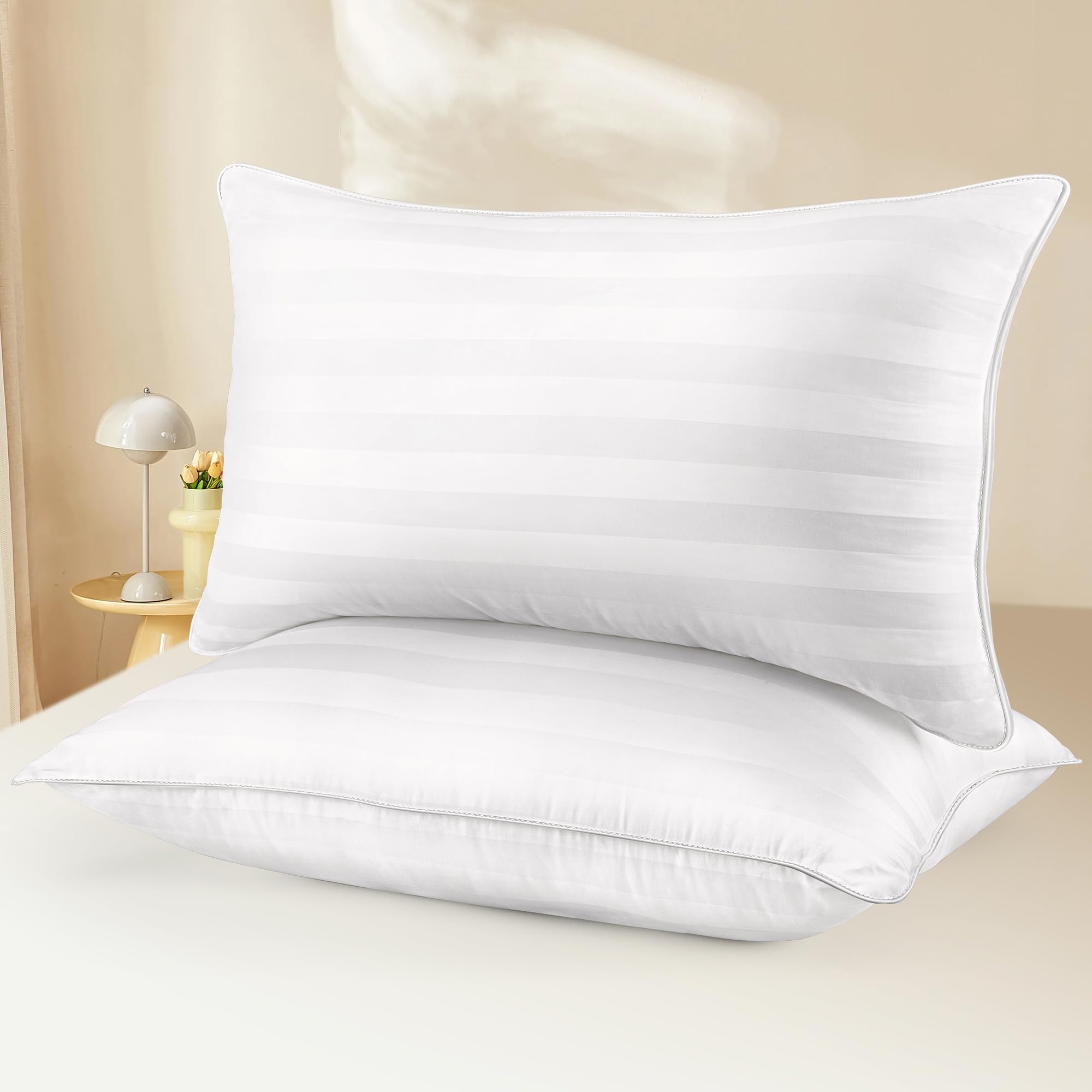 Standard Size Bed Pillows Set of 2 - Premium Breathable Down Alternative Pillows for Side, Back, and Stomach Sleepers Hotel Quality Fluffy Soft Microfiber Fill Cooling Skin-Friendly