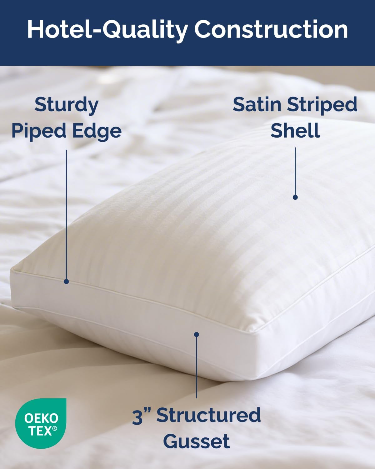 2 Pack White Luxury Hotel Pillows, Standard Size Soft Breathable Down Alternative Pillows