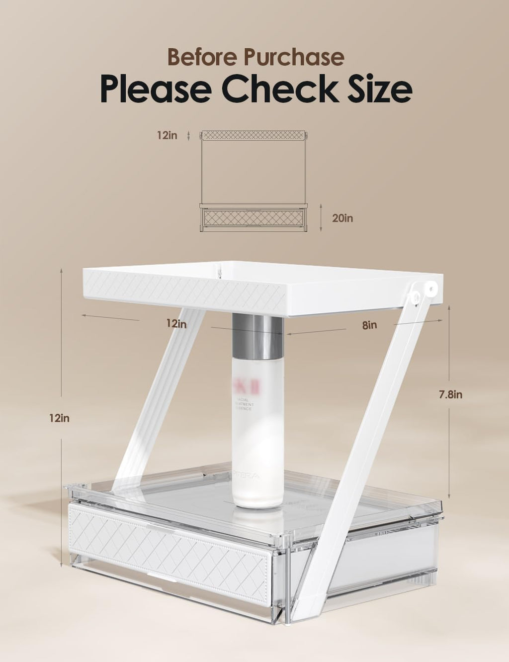 2-Tier Z-Shaped Acrylic Organizer with Drawer & Tray, Multi-use Storage for Bathroom Desk