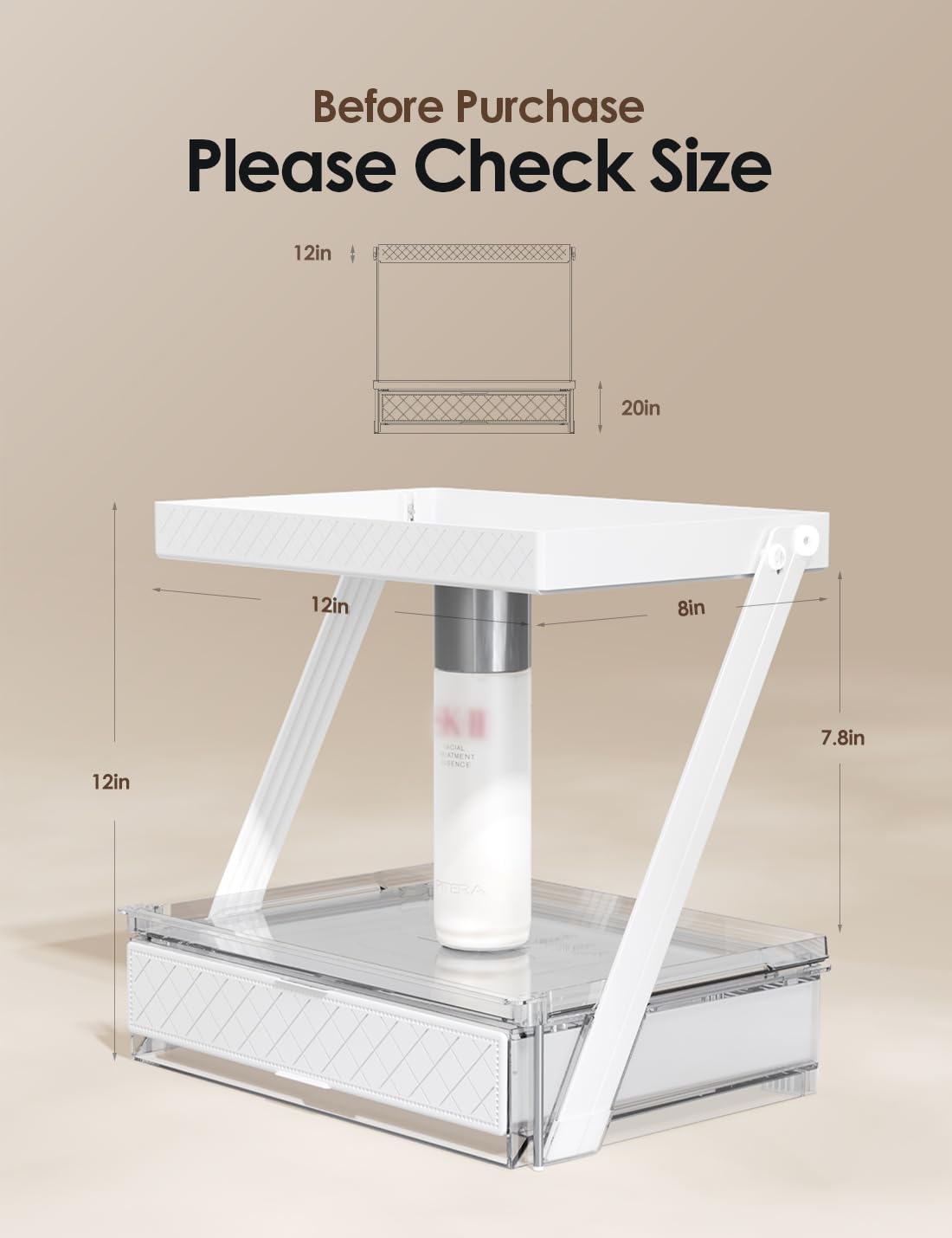2-Tier Z-Shaped Acrylic Organizer with Drawer & Tray, Multi-use Storage for Bathroom Desk