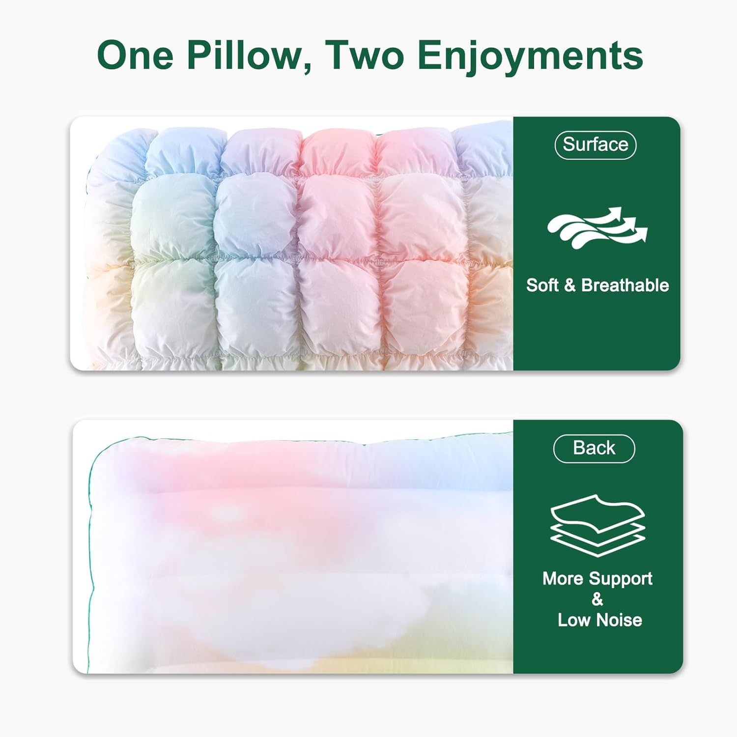 YOUR MOON Fluffy Support Bed Pillow Standard Size, Luxury Hotel Quality Bed Pillows for Side Sleeper, Super Soft Premium Down Alternative Filling Pillow for Sleeping (Rainbow)