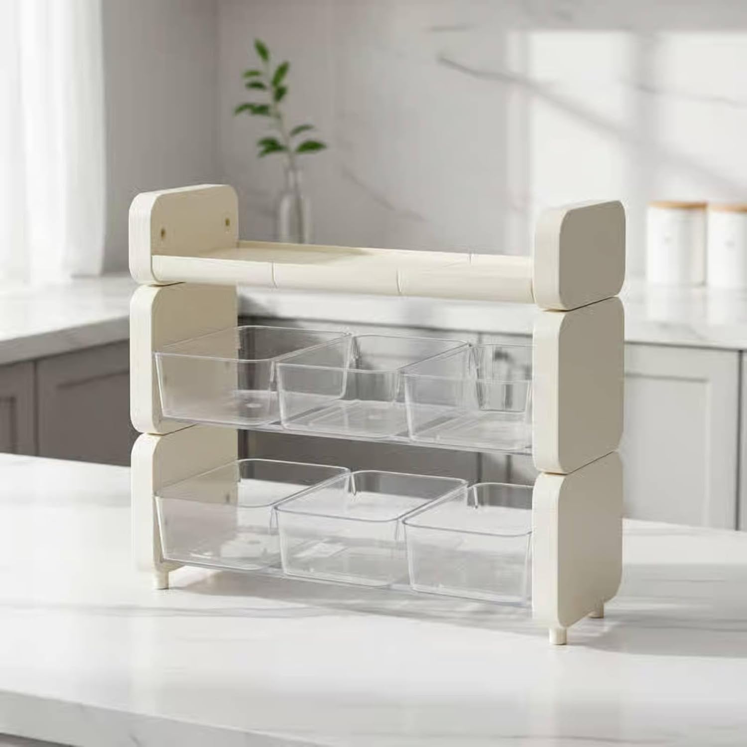 Multi-Tier Tea Packet Organizer Large Capacity Multi-Tier Coffee Bar Organizer Adjustable Tilt Kitchen Accessory for Office, Cream, Cream
