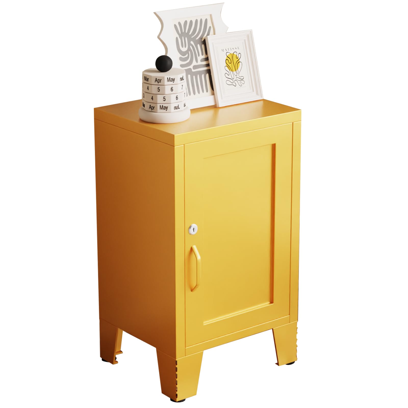 ALBAD Compact Metal Nightstand with Lockable Cabinet and Open Shelf, Modern Bedside Table, Versatile Side Table for Bedroom, Living Room, or Office (Black, 26" H-Lockable Door)