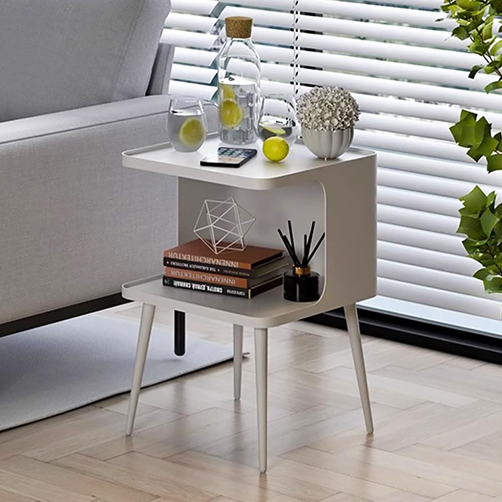 Modern Metal Side Table Nightstand, Small Square End Table for Bedroom & Living Room, Matte Black Bedside Table with Storage, Minimalist Accent Table for Small Spaces