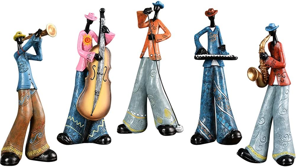 WAYUTO Home Decor Statues Abstract Character Band Ornaments Vintage Sculpture Creative Resin Figurines Desktop Crafts Art Decor Statuettes for Living Room Wine Cabinet Bookcase 5PCS